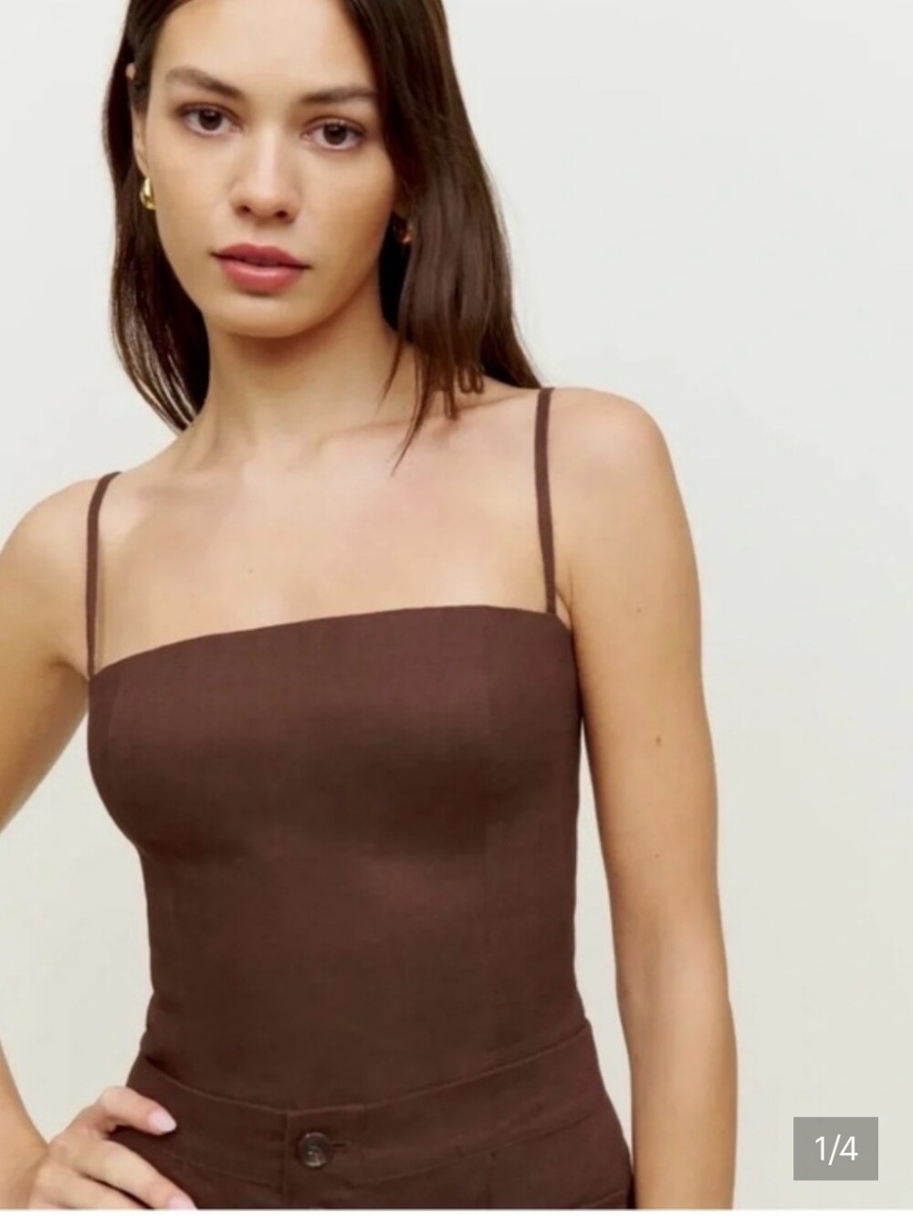 Reformation Overland Brown Linen Spaghetti Strap Camisole 0
